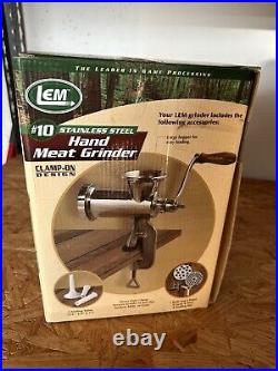 NEW LEM #10 MEAT GRINDER Stainless Steel Heavy-Duty Clamp-on Manual Hand Grinder