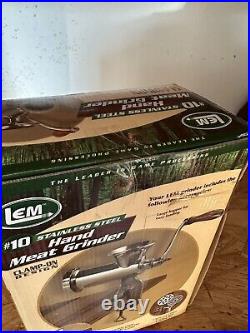 NEW LEM #10 MEAT GRINDER Stainless Steel Heavy-Duty Clamp-on Manual Hand Grinder