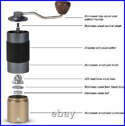 Portable Manual Coffee Grinder Adjustable Stainless Steel Burr Mill Compact