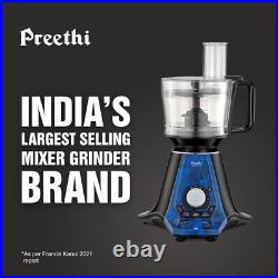 Preethi Steel 4-Jar Mixer Grinder, 1000-Watt, Stainless Steel, Black/Blue, MG-255