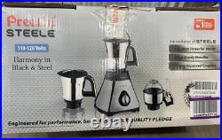 Preethi Steele 3-Jar Mixer Grinder, 550-Watt, Silver