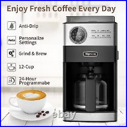 Programmable Drip Coffee Maker with Burr Grinder, 12 Cups, Black/Stainless Steel