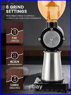 Stainless Steel Coffee Grinder Electric with 8 Grinding Settings Flat Burr Coffe