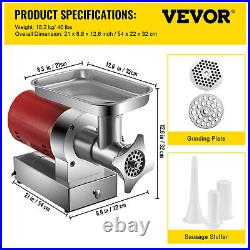 VEVOR 660lbs/h 1.5HP Commercial Electric Meat Grinder Sausage Stuff Meat Mincer