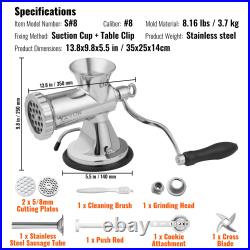 VEVOR Manual Meat Grinder, 304 Stainless Steel Hand Meat Grinder with Suction Cu